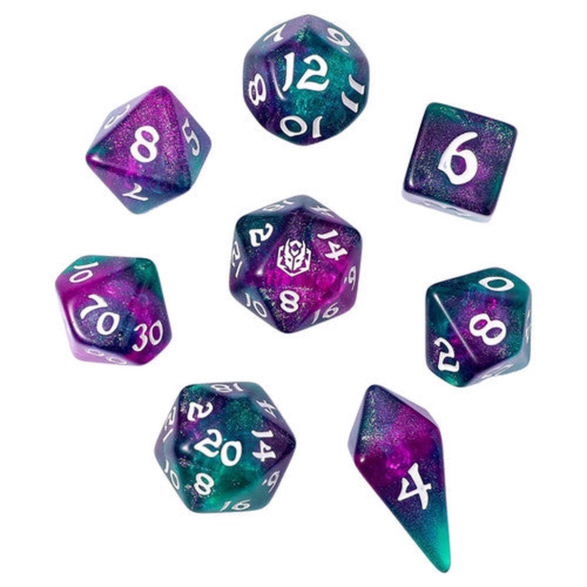 Wyrmforged Rollers Jester's Cloak 8 Piece RPG Dice Set