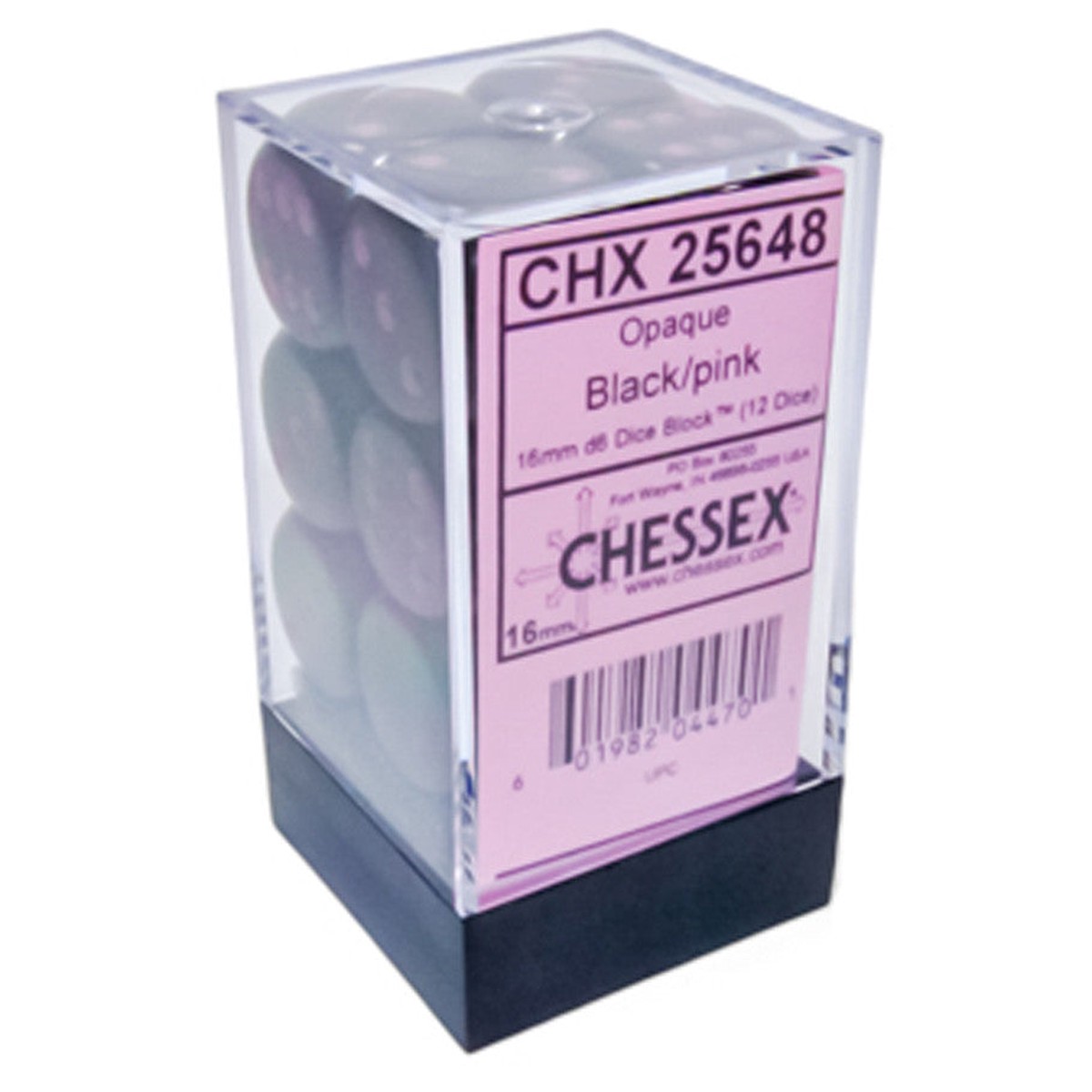 Chessex Opaque Black w/ Pink 16mm D6