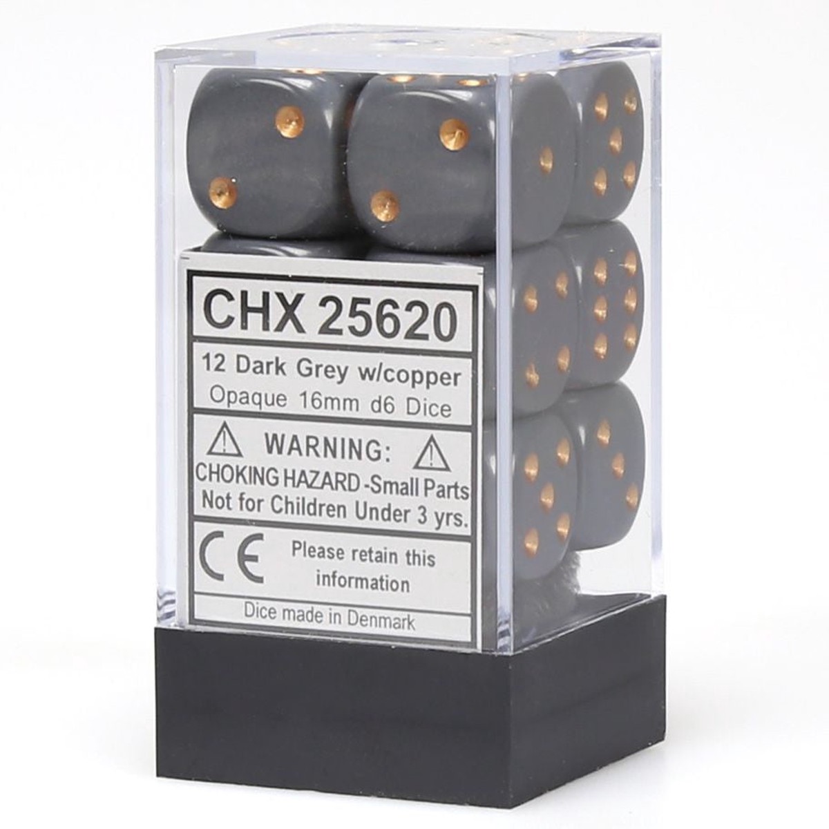 Chessex Opaque Dark Grey w/ Copper 16mm D6