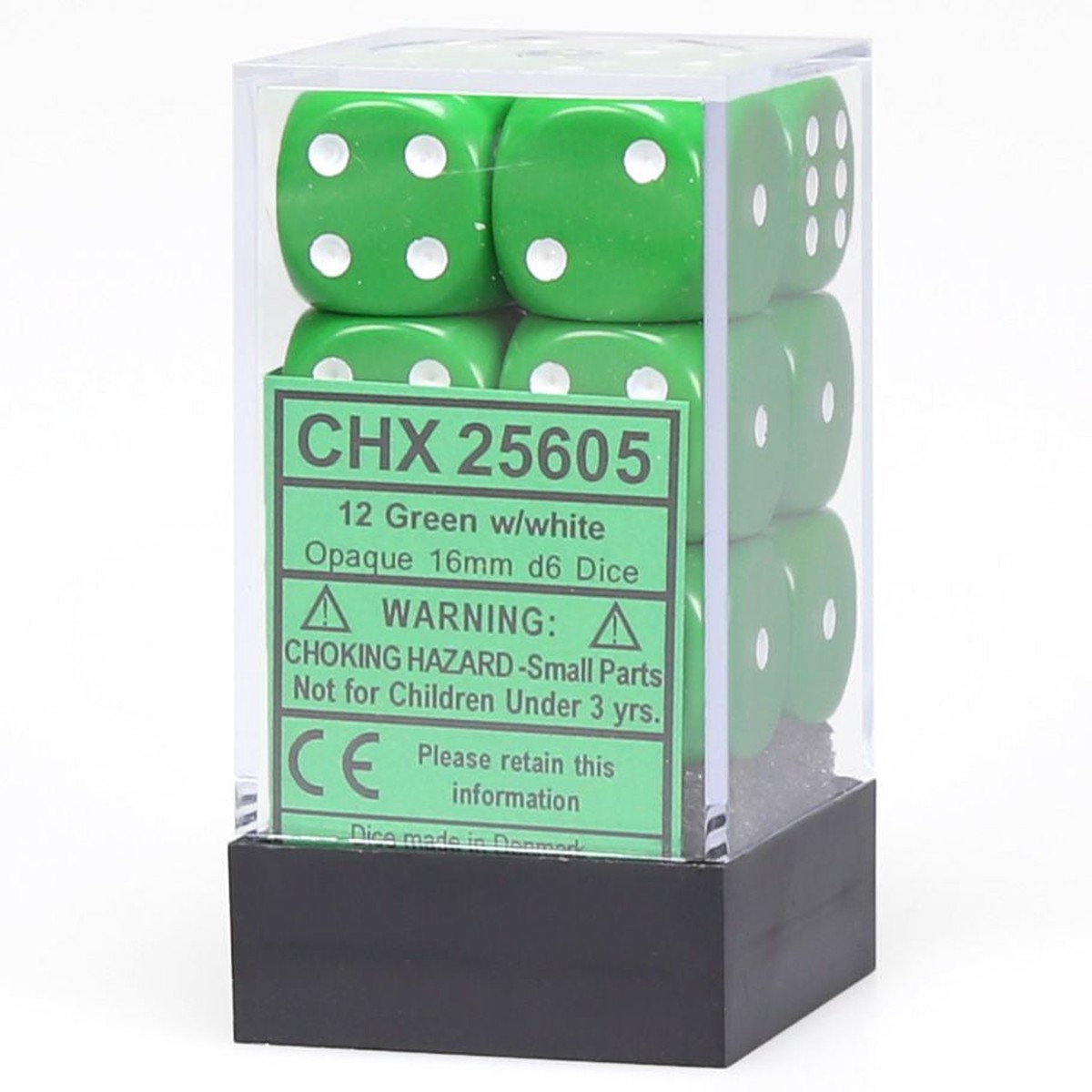Chessex Opaque Green w/ White 16mm D6