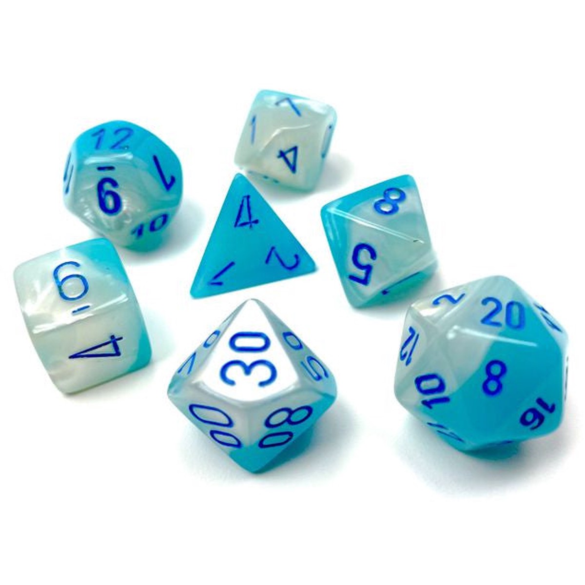 Chessex Gemini Pearl Turquoise & White w/Blue RPG Dice Set